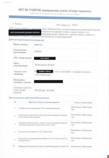 Акт № 1 — этап «Старт проекта», первая страница
