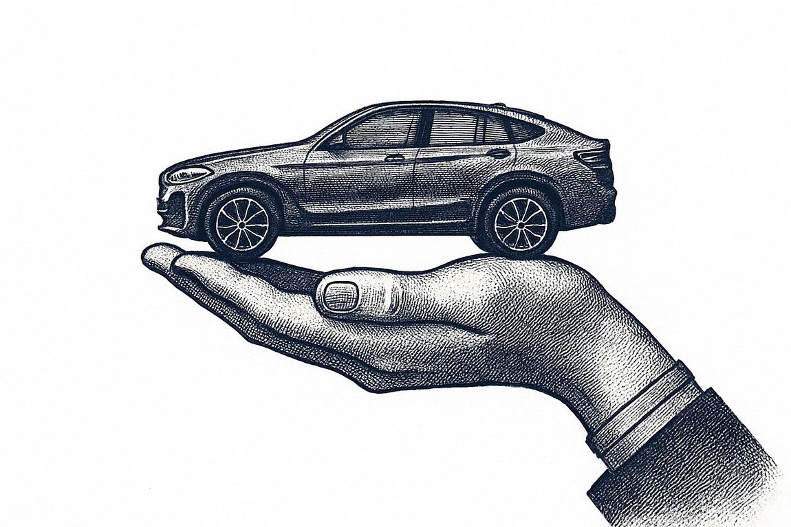 Большая ладонь бережно держит маленький BMW X4